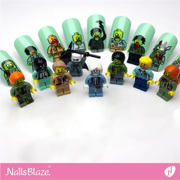 Fake Nails with LEGO Zombie Minifigures Design | Game Nails - NB2740